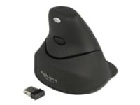 Delock - Lodret mus - ergonomisk - højre- og venstrehåndet - laser - 4 knapper - trådløs - 2.4 GHz - trådløs modtager (USB) - sort - detailsalg