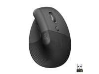 Logitech Lift (Højre-hånd) - Lodret mus - ergonomisk - optisk - 6 knapper - trådløs, kabling - Bluetooth, 2.4 GHz - trådløs modtager (USB) - grafit