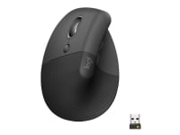 Logitech Lift for Business - Lodret mus - ergonomisk - venstrehåndet - 6 knapper - trådløs - Bluetooth, 2.4 GHz - Logitech Logi Bolt USB-modtager - grafit