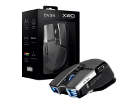 EVGA X20 - Mus - ergonomisk - optisk - 10 knapper - trådløs, kabling - USB, Bluetooth, 2.4 GHz - grå