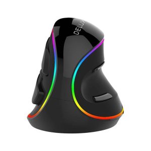 DeLUX Wired Vertical Mouse M618Plus 4000DPI RGB - Ergonomisk mus - 6 knapper - Sort