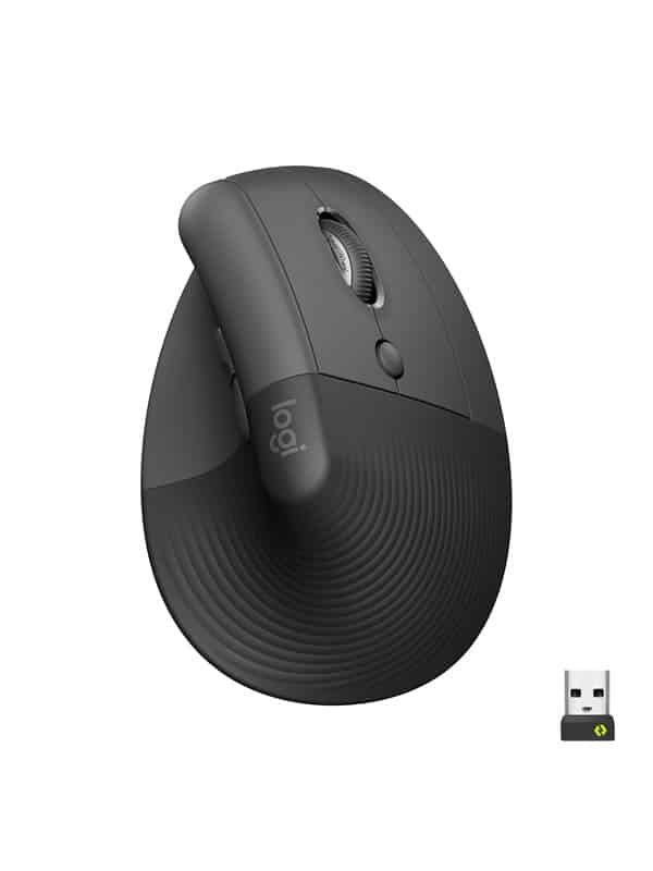 Logitech Lift Right Vertical - Graphite - Ergonomisk mus - Optisk - 6 knapper - Sort
